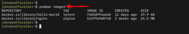 Comprueba las imágenes en la máquina local con podman