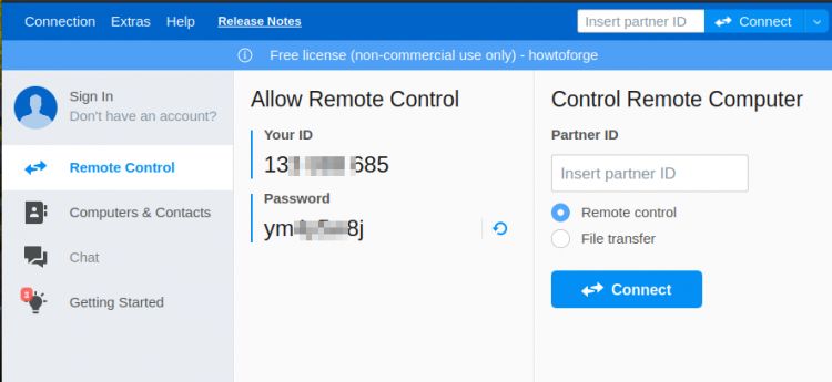 Pantalla de inicio de TeamViewer