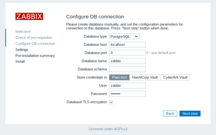 configuración de la base de datos