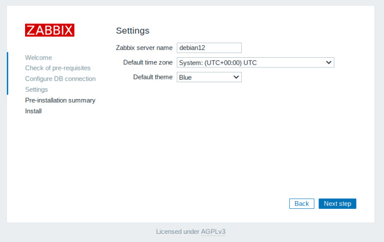 zona horaria y nombre del servidor
