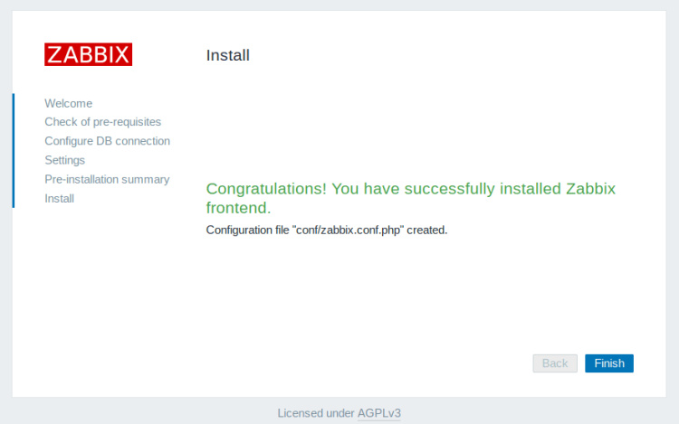 éxito de la instalación