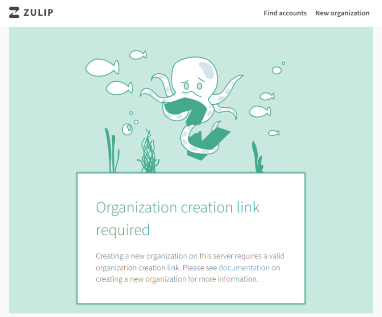 Zulip Nueva Organización Página de Fallos