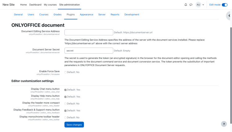 Configuración de ONLYOFFICE en Moodle