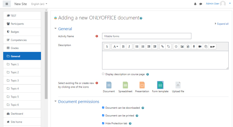 Crear actividad ONLYOFFICE