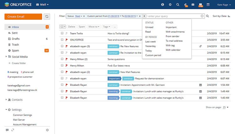 Correo de Exchange importado en ONLYOFFICE