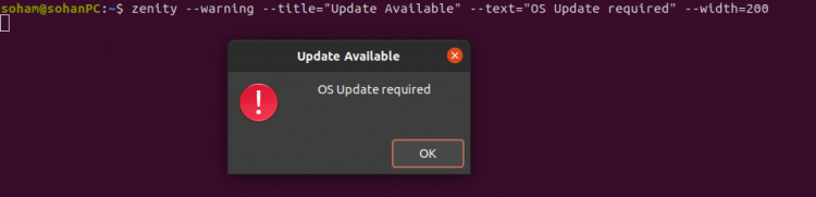 Cuadro de diálogo de advertencia de Bash