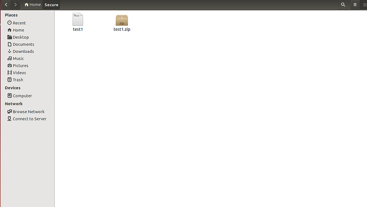 Archivo Zip en el explorador de archivos de Ubuntu