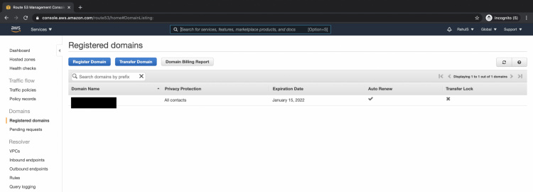 Lista de dominios registrados