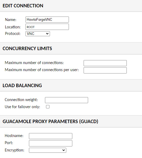 Tipo de conexión VNC de Guacamole