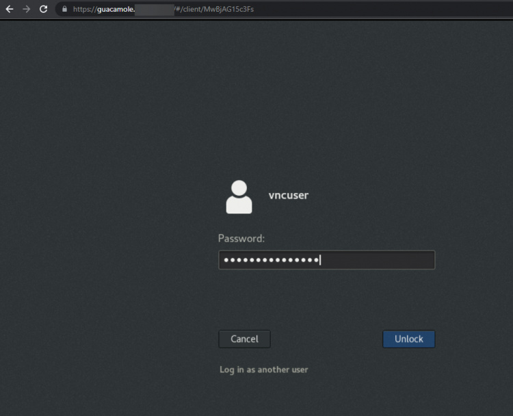 Pantalla de inicio de sesión del escritorio VNC de Guacamole