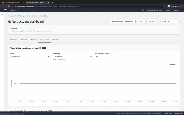 Pestaña de Clase de Almacenamiento de la Lente S3 por defecto