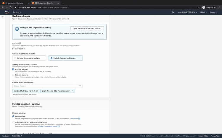 Excluir la región del panel de control