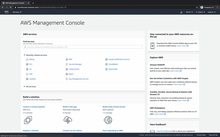 Panel principal de AWS