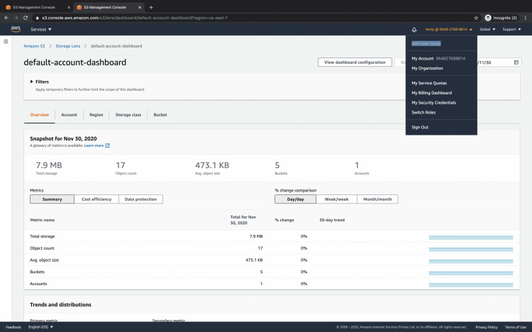 Pestaña "Visión general del tablero de instrumentos por defecto" de la lente S3