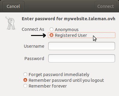 Usuario y contraseña de la cuenta FTP