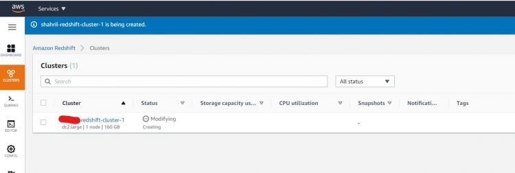 redshift Cluster creado con éxito