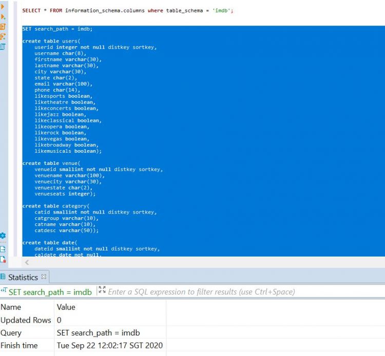 Crear el esquema de la tabla