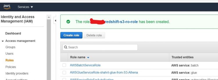 Usuario de Redshift creado