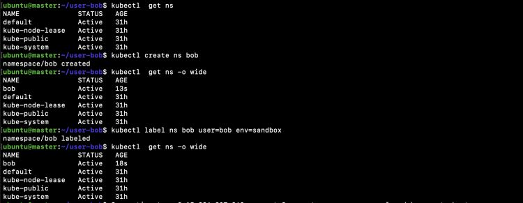 crear un espacio de nombre y etiquetarlo