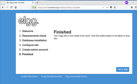 La instalación de Elgg está terminada