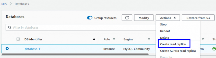 Creación de una réplica de lectura para la base de datos-1
