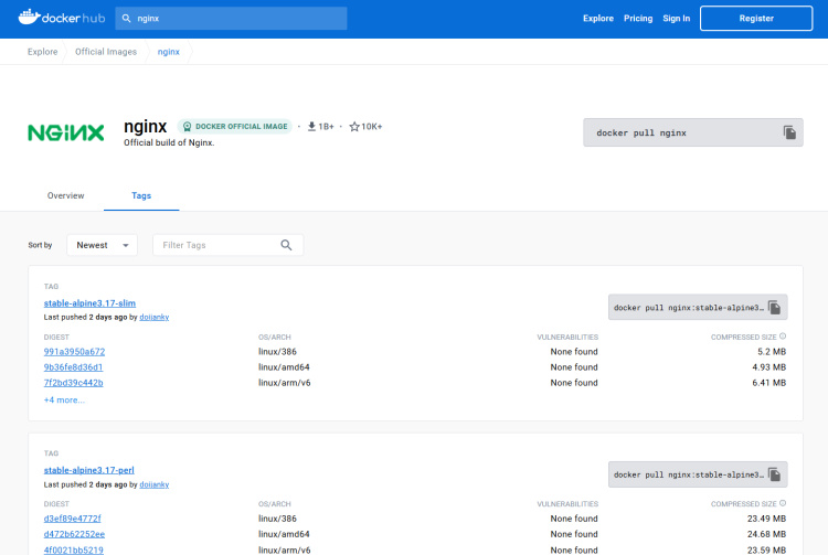 lista etiquetas docker hub