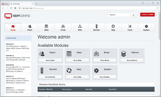 Panel de control de ISPConfig