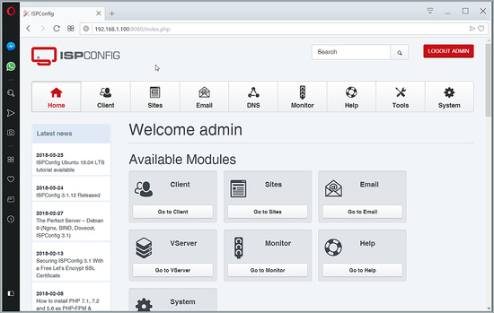 Panel de control de ISPConfig