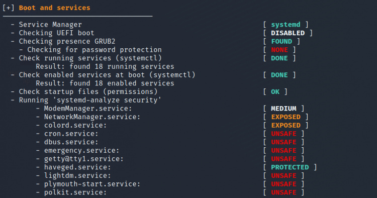 Sección de arranque y servicios