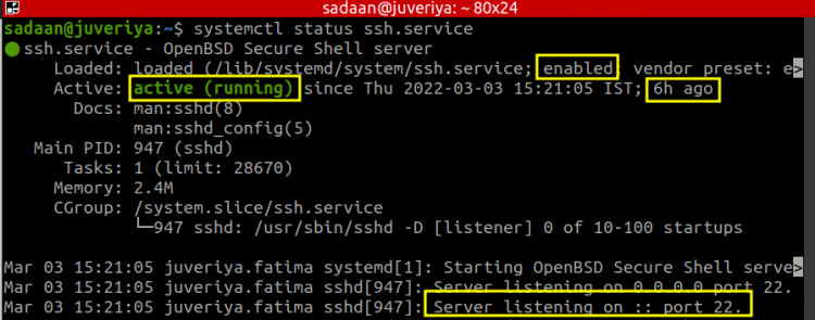 estado del servicio ssh