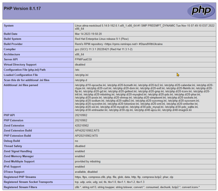 probar el servidor web PHP y httpd mediante test.php