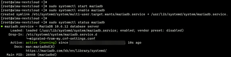iniciar y verificar el servicio mariadb
