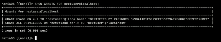 comprobar los privilegios de usuario en MariaDB