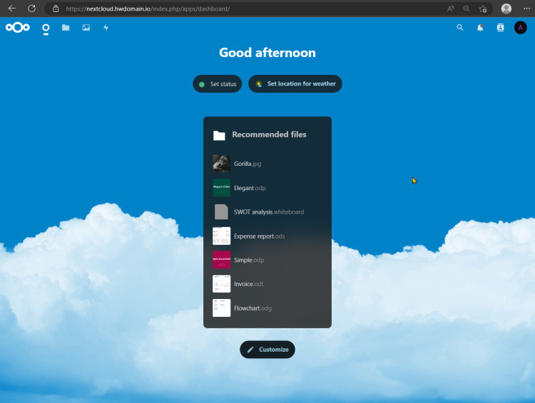 Finalizada la instalación de Nextcloud