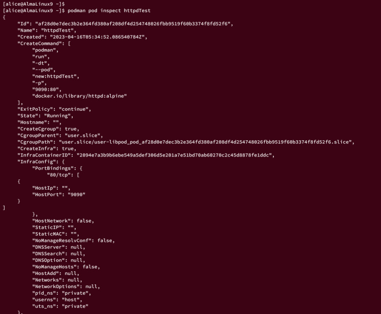 podman inspeccionar pod