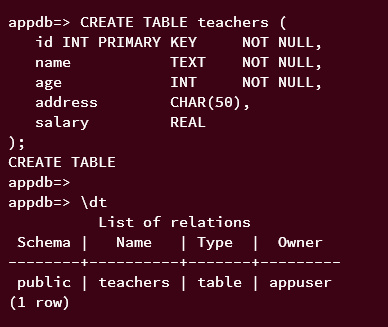 crear y mostrar tabla