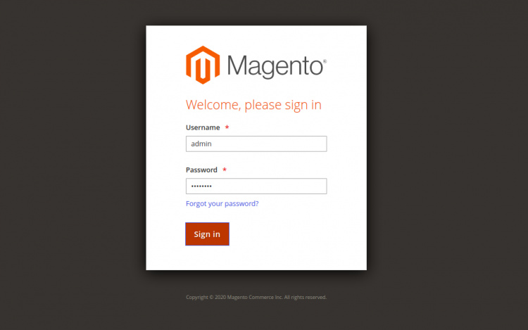 Inicio de sesión en Magento