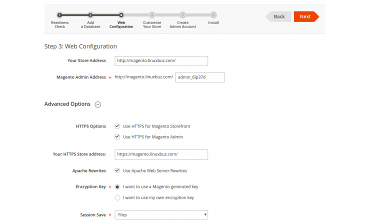 configuración de la web