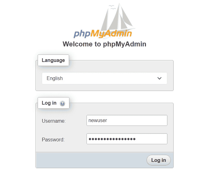 iniciar sesión phpMyAdmin