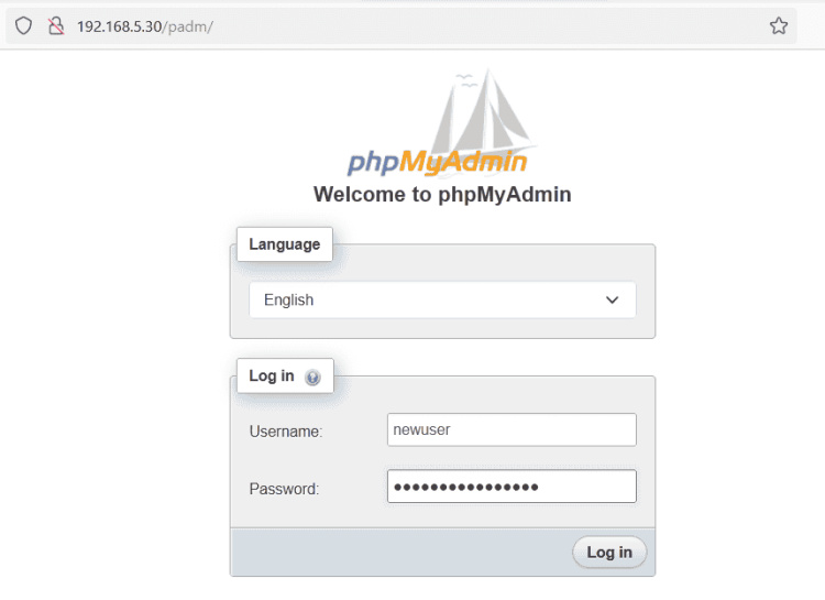 inicio de sesión phpmyadmin