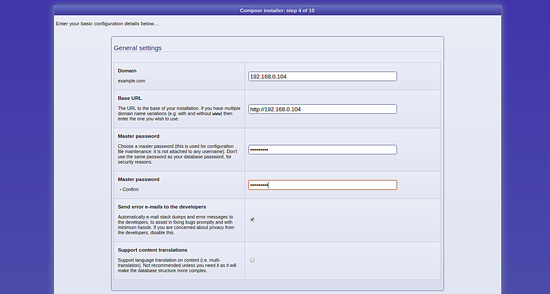 Introduce los detalles de la base de datos