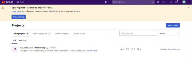 Panel de control de Gitlab