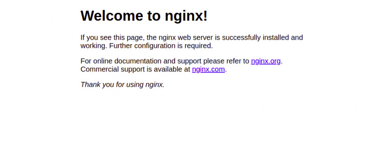 Página de bienvenida de Nginx