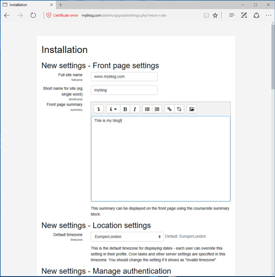 Configuración de la página de inicio