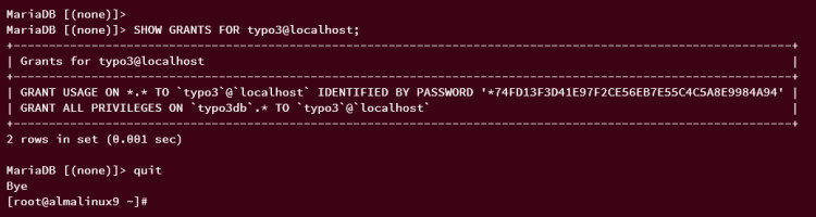 mostrar privilegios de usuario