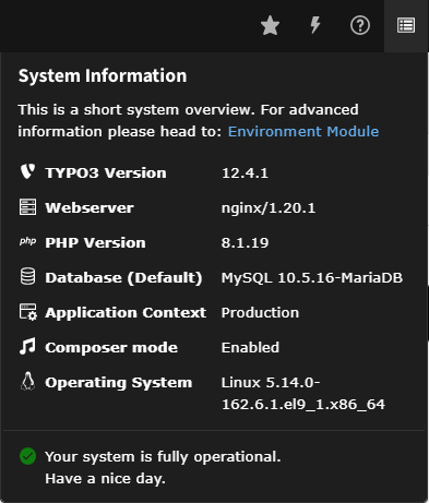 información sobre la instalación de typo3 cms