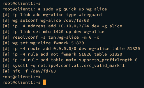 iniciar wireguard en el cliente