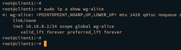 comprueba la interfaz wireguard en el cliente