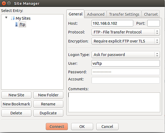 Añadir sitio en FileZilla