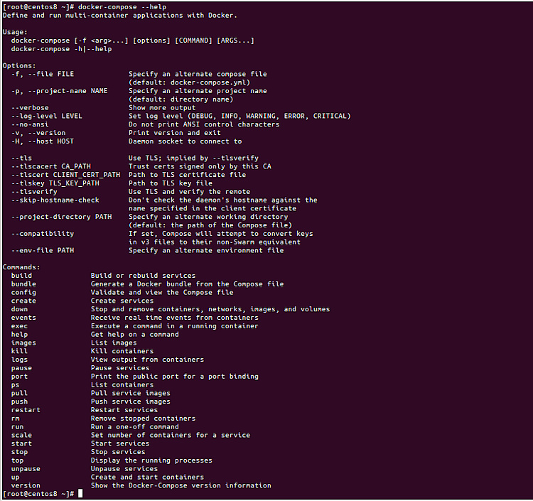 Opciones de la línea de comandos de Docker Compose